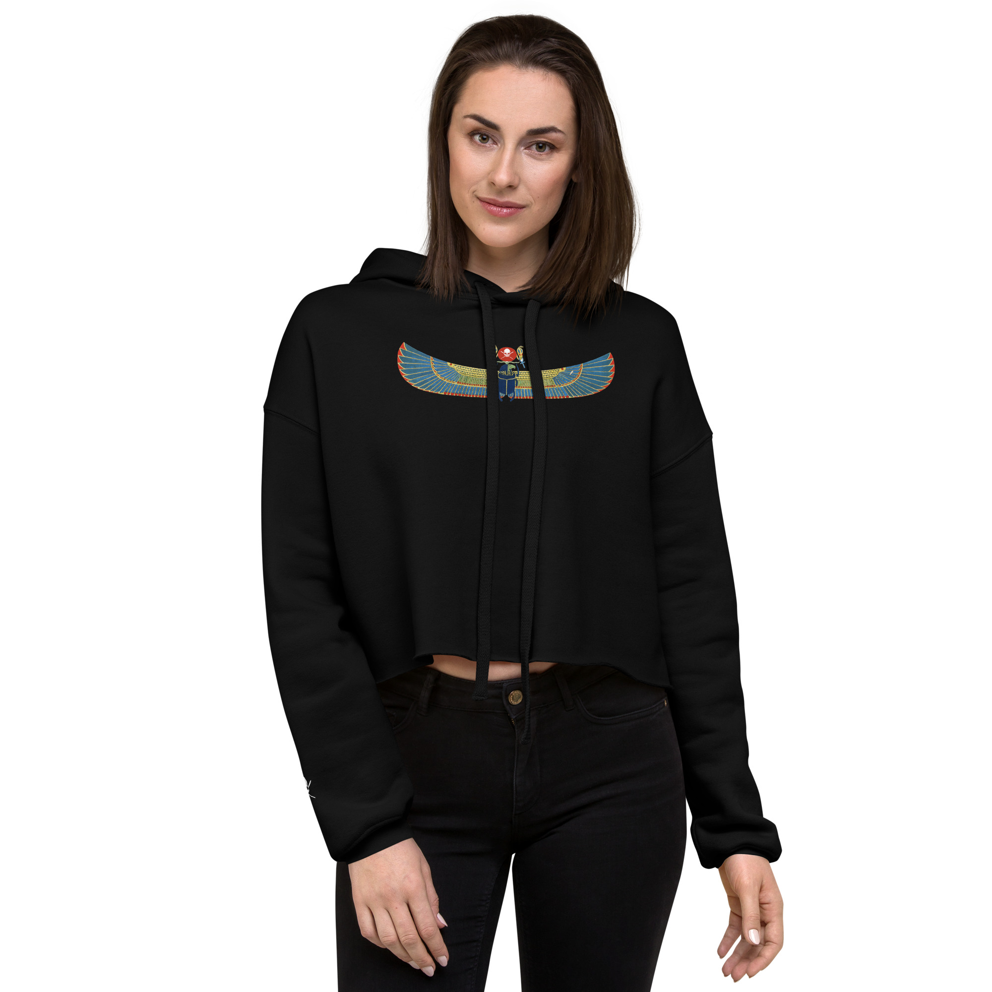 Ancient Egyptian Winged Scarab, Women's Crop Hoodie, Egypt Design